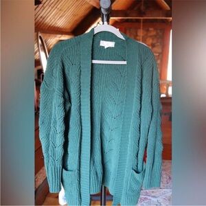 Pink Rose Teal Open Front Cardigan